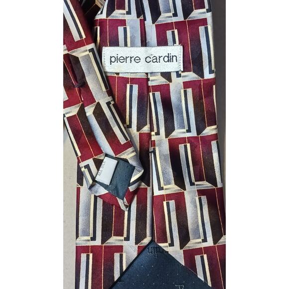Pierre Cardin 100% Silk Tie Men's Red/Gray/Black Geometric 58"x4" - Picture 2 of 3